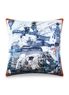 Blue Velvet Cushion Cover, Hermes Inspired Horse Printed Decorative Pillow, Vintage Home Décor Throw Pillow Cover, 45 x 45 CM