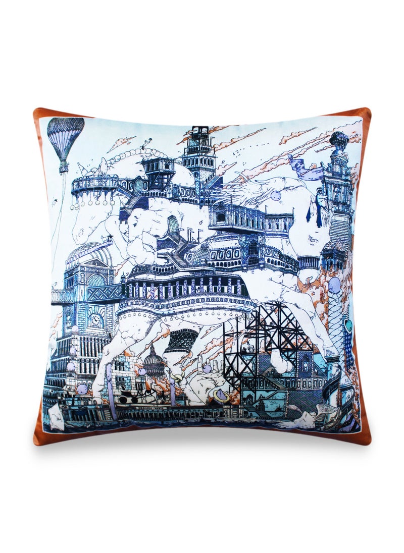 Vellato - Blue Velvet Cushion Cover, Hermes Inspired Horse Printed Decorative Pillow, Vintage Home Décor Throw Pillow Cover, 45 x 45 CM - Image 1