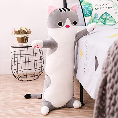 Jensquaify Long Cat Plush Pillow, Soft Cat Stuffed Animals Body Pillow Kitten Plush Hugging Pillow Toy Gifts for Kids (Gray, 35.4 inch) - Image 2