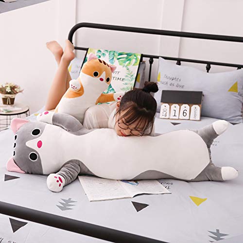 Jensquaify Long Cat Plush Pillow, Soft Cat Stuffed Animals Body Pillow Kitten Plush Hugging Pillow Toy Gifts for Kids (Gray, 35.4 inch) - Image 3