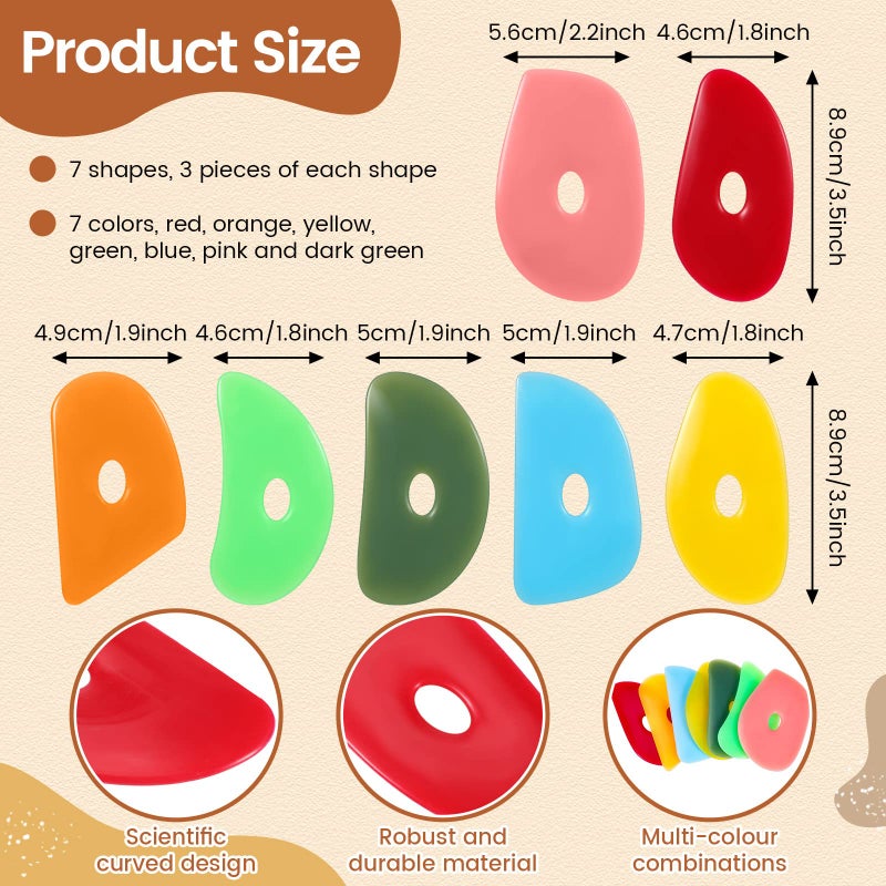 Sherr 21 Pcs Soft Ribs for Pottery Clay Silicone Rib Ceramics Tools Pottery Rubber Clay Ceramic Ribs for Adult DIY Smooths Shapes Sculpting Tools, 7 Styles(Bright Color,Classic Style) - Image 2