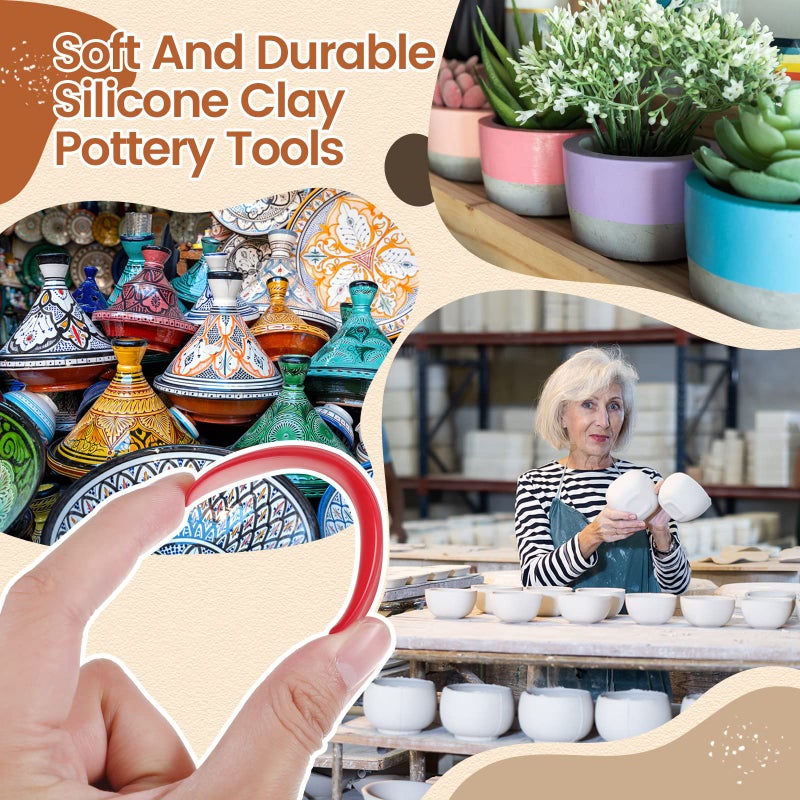Sherr 21 Pcs Soft Ribs for Pottery Clay Silicone Rib Ceramics Tools Pottery Rubber Clay Ceramic Ribs for Adult DIY Smooths Shapes Sculpting Tools, 7 Styles(Bright Color,Classic Style) - Image 4