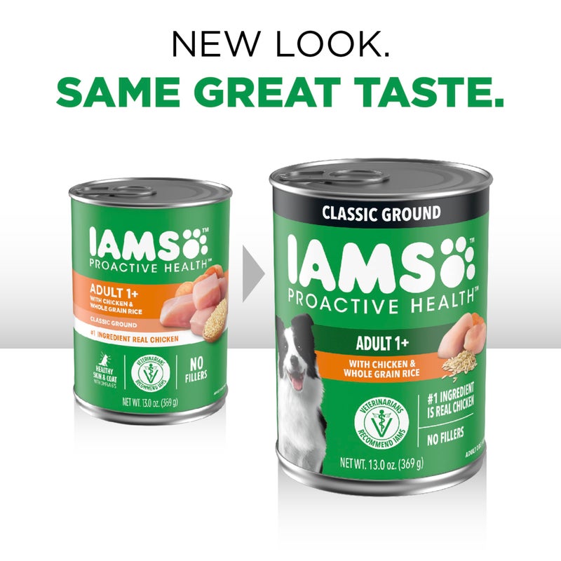 IAMS Proactive Health Wet Dog Food, Adult Wet Dog Food Multipack Ground Dinner, with Chicken & Whole Grain Rice, 13 oz. Cans (Pack of 6) - Image 2