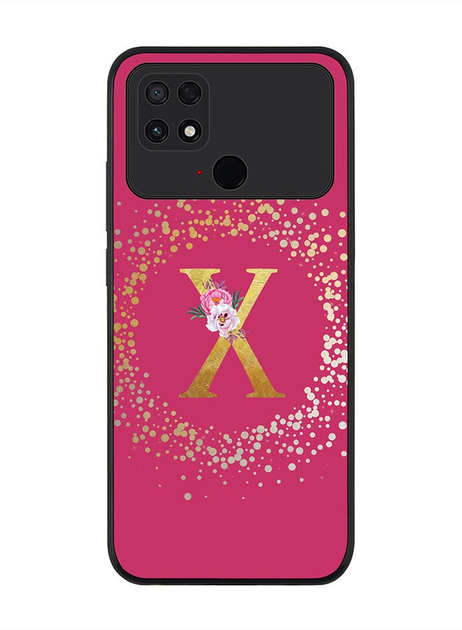 Stylizedd Rugged Black edge case for Xiaomi Poco C40, Slim fit Rubber Edges Thin Cover -  Custom Monogram Initial Letter Floral Pattern Alphabet - X  (Dark Pink Rose ) - Image 1
