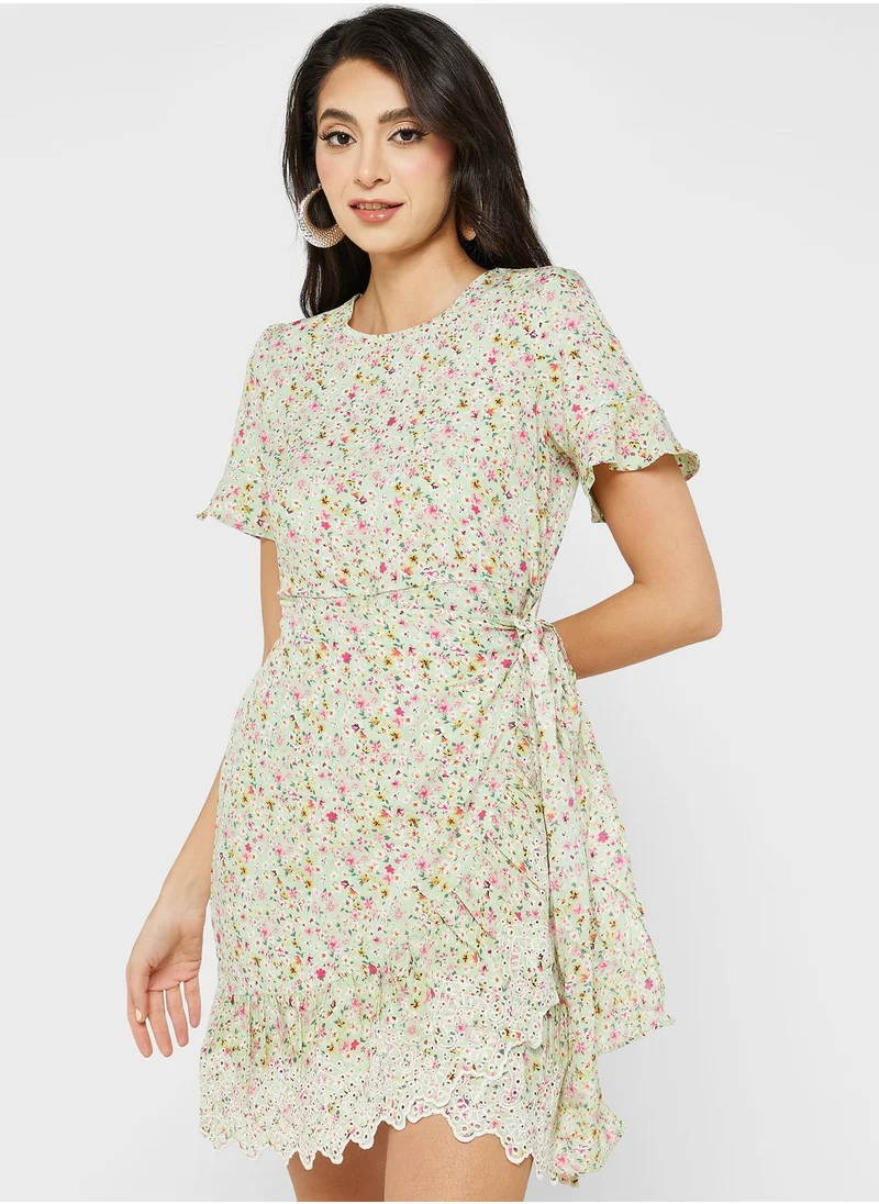 VERO MODA Printed Ruffle Detail Wrap Dress