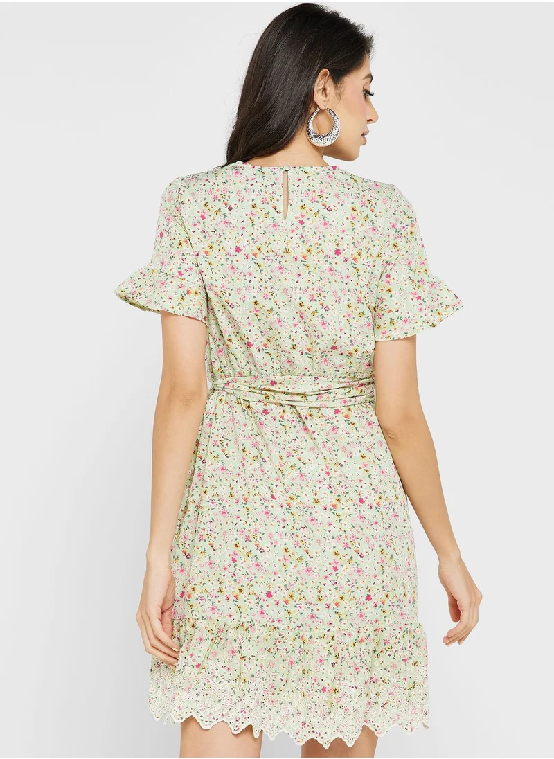 VERO MODA Printed Ruffle Detail Wrap Dress