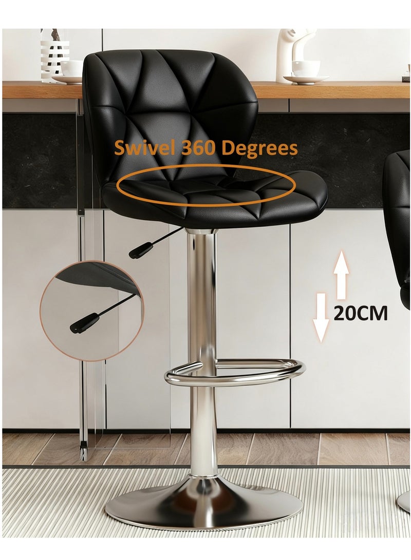 YY-Recheer Adjustable Swivel Bar Stool, Kitchen Swivel Chair with Footrest and Backrest, PU Leather Counter Stool for Dining Room, Bar - Image 3