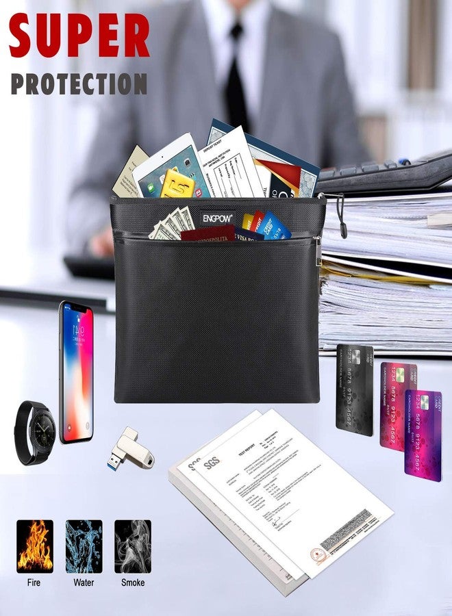 ENGPOW Fireproof Document Bag Two Pockets Two Zippers,Fireproof Safe Bag 13.4"x 10.2" Waterproof and Fireproof Money Bag Money Safe Pouch File Storage for A4 Document Holder,Cash and Tablet - Image 3