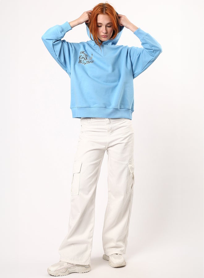 RAVIN Sky Blue Loose Hoodie with Front & Back Print  - Image 4