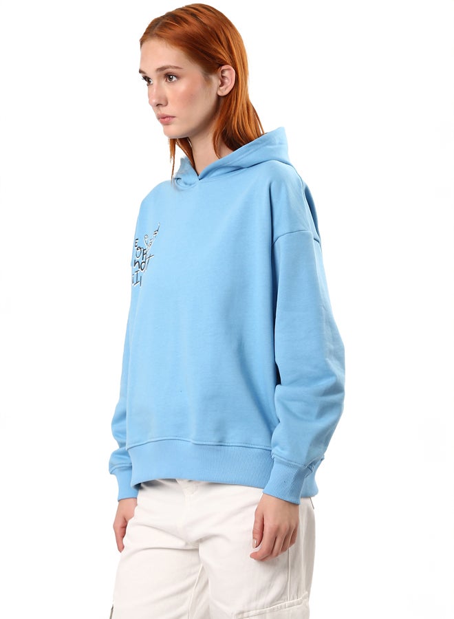 RAVIN Sky Blue Loose Hoodie with Front & Back Print  - Image 1
