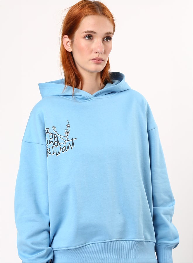RAVIN Sky Blue Loose Hoodie with Front & Back Print  - Image 3