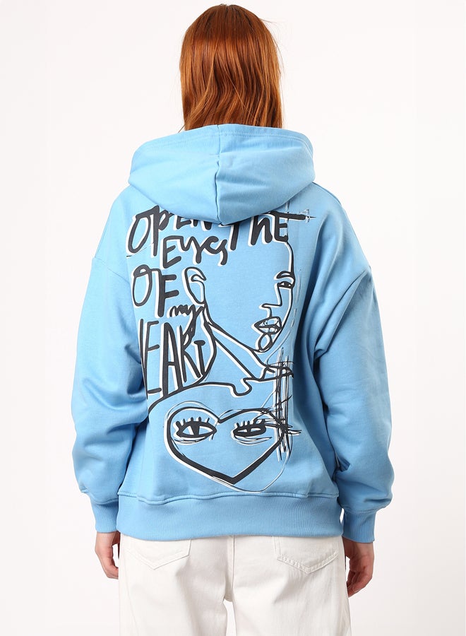 RAVIN Sky Blue Loose Hoodie with Front & Back Print  - Image 2