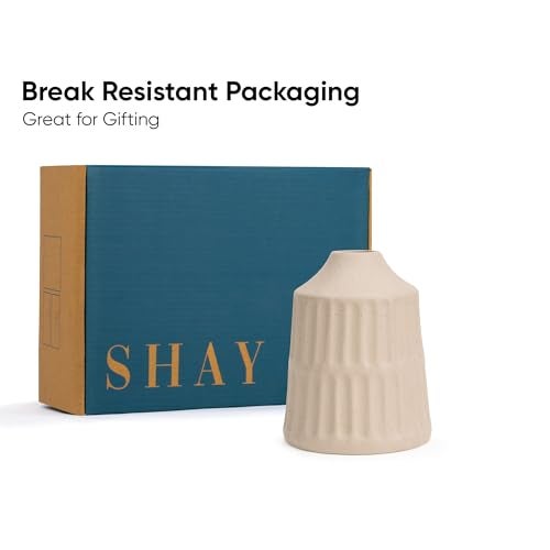 Shay Carving Ceramic Vase, Large, Off White | Ceramic Vases for Home Decor - Image 3