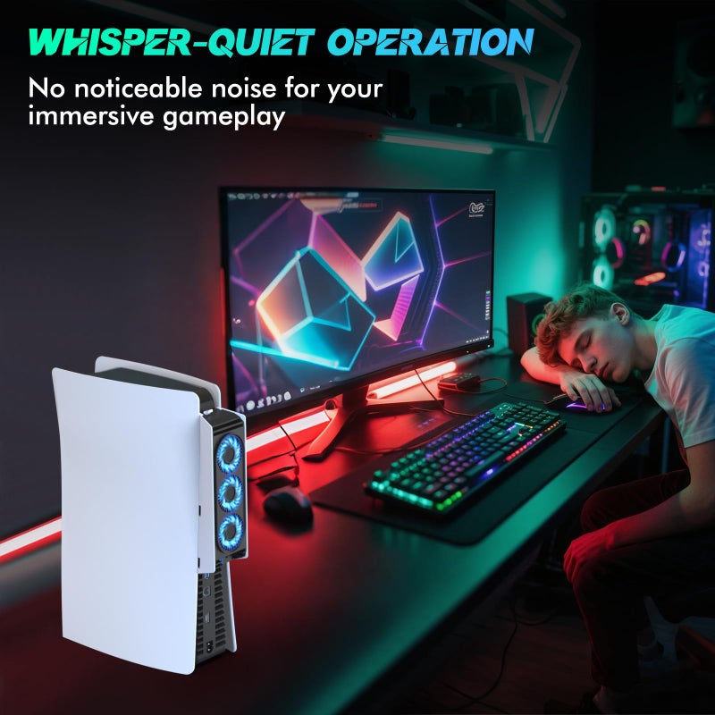 KEPLUG Upgraded Cooling Fan for PS5 Console,Quiet & Efficient Cooler with LED Light and USB 3.0 Port, Dual-Speed PlayStation 5 Cooling System for Disc & Digital Edition (Not for Slim/Pro) - Image 5