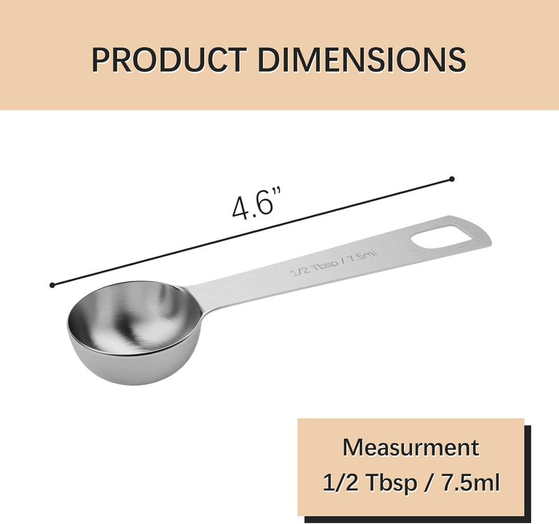 BERYLER 1PCS 1/2tbsp (1.5tsp, 7.5ml, 1/4oz) Single Measuring Spoon, Stainless Steel Individual Teaspoons Only - Image 2
