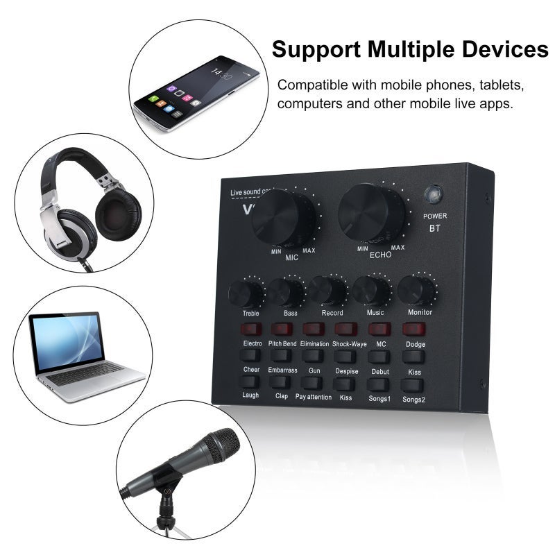 V8 External Sound Card USB Mobile Phone Microphone Live for Mobile Computer Audio Interface with BT for Online Singing Chatting Live Video Streaming Music Recording - Image 4
