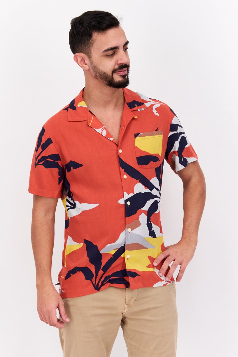 Jachs New York Men Regular Fit Allover Print Short Sleeve Casual Shirt, Red Combo - Image 1