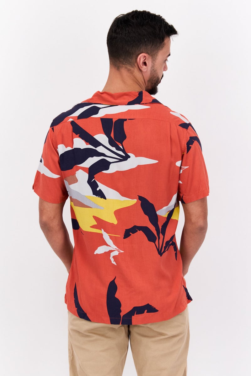 Jachs New York Men Regular Fit Allover Print Short Sleeve Casual Shirt, Red Combo - Image 3