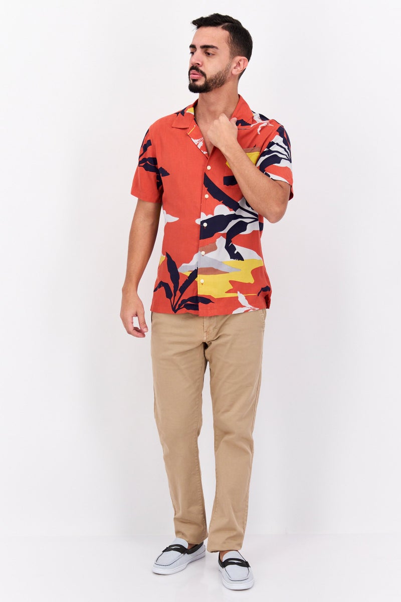 Jachs New York Men Regular Fit Allover Print Short Sleeve Casual Shirt, Red Combo - Image 4