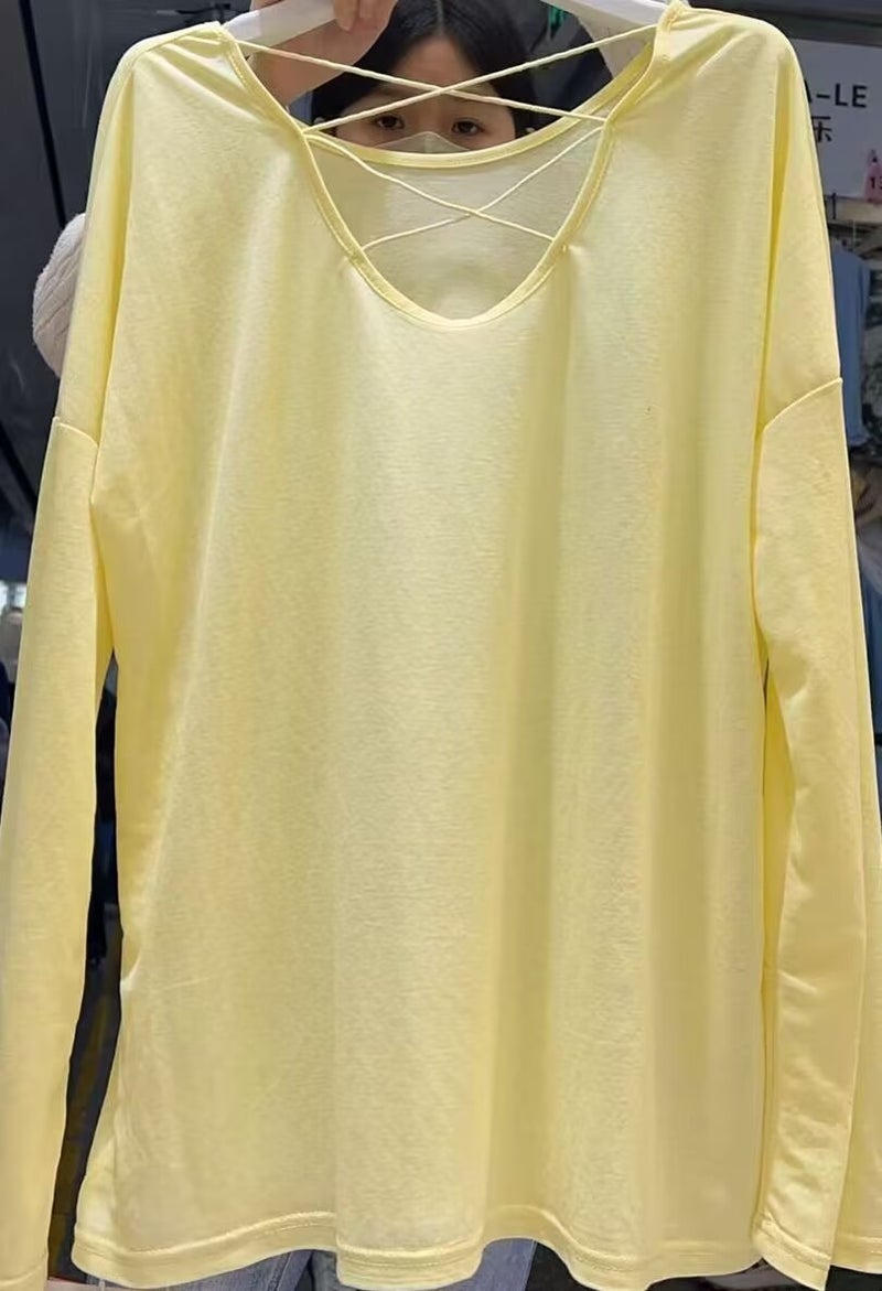 Long-Sleeved T-Shirt For Women Early Autumn Design Niche Thin Backless Cross Top Bottoming Shirt Inner Wear - Image 1