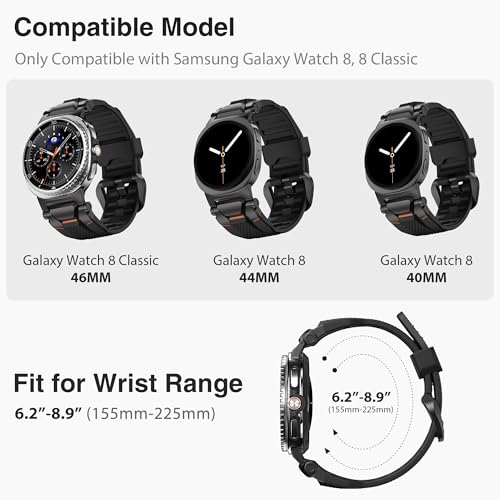 ULTIMAL Rugged TPU Sport Band ONLY for Samsung Galaxy Watch 8 Classic Galaxy Watch 8 404446mm Replacement Strap with Secure Connector Waterproof SweatResistant Fit 6289BlackBlack - Image 3
