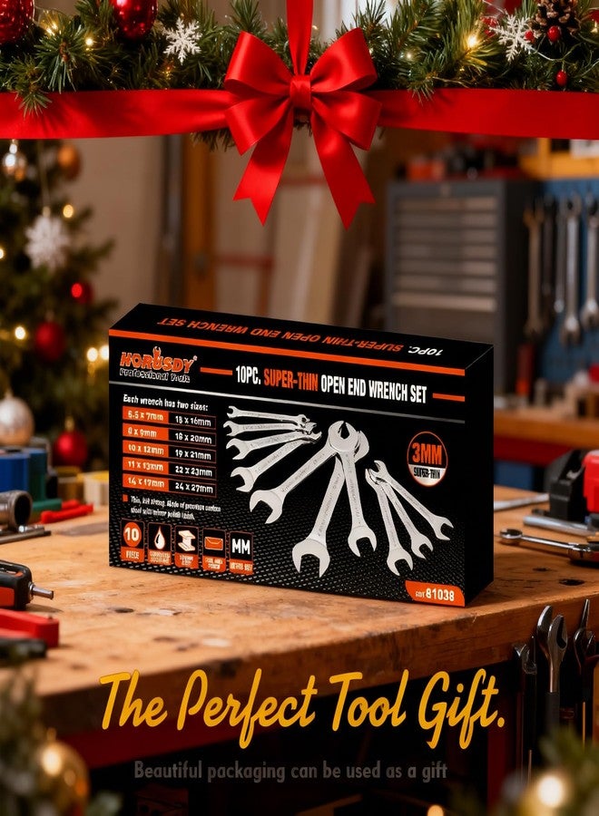 HORUSDY Thin Wrenches Set | Metric | 10-Piece | Including 5.5mm to 27mm | Bike Wrench Set | Thin Open End Wrench Set with Rolling Pouch - Image 2