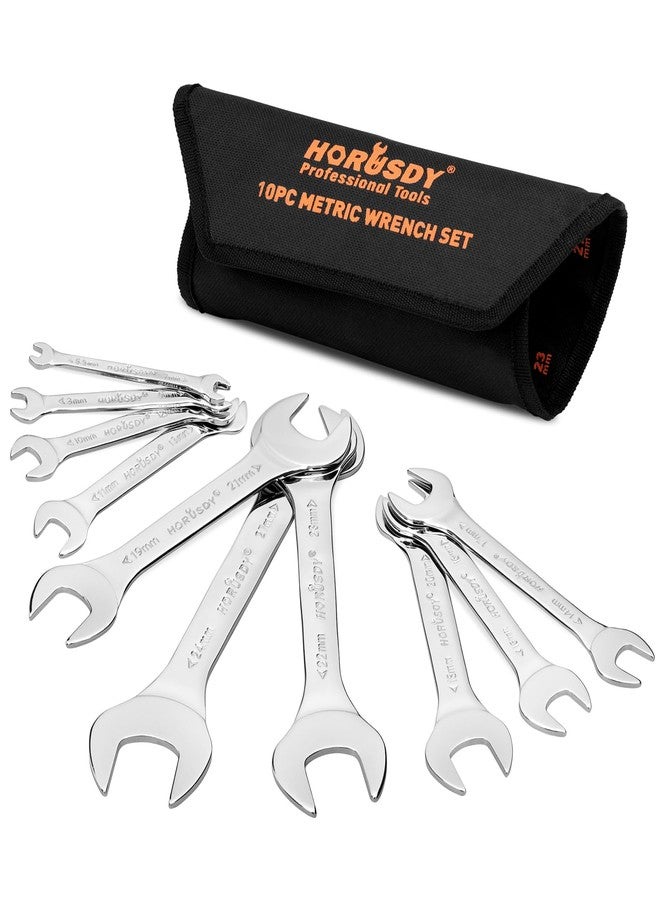 HORUSDY Thin Wrenches Set | Metric | 10-Piece | Including 5.5mm to 27mm | Bike Wrench Set | Thin Open End Wrench Set with Rolling Pouch - Image 1