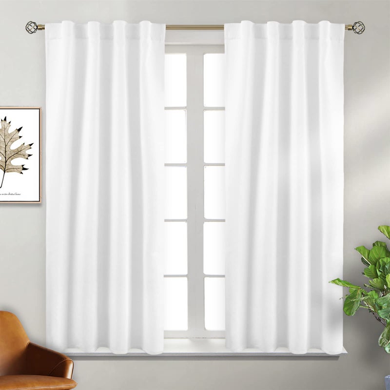 BGment Rod Pocket and Back Tab 50% Blackout Curtains for Bedroom - Thermal Insulated Room Darkening Curtains for Living Room  2 Window Curtain Panels (38 x 54 Inch  Pure White) - Image 1
