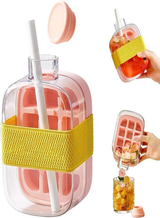 TUPERMAR 2 in 1 Ice Cube Water Bottle with Straw and Lid for Cool Summer, Portable Ice Maker Drink Bottle, Zero Touch Press Ice Cube Mold Tray Cup for Coffee Juice Gym Outdoor Travel - Image 1