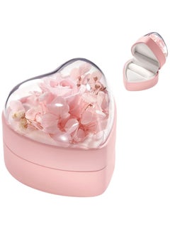Wedding Ring Box Mini Storage Organizer Velvet Ring Box White Pink Gifts for Women (Pink-Flower Heart Box)