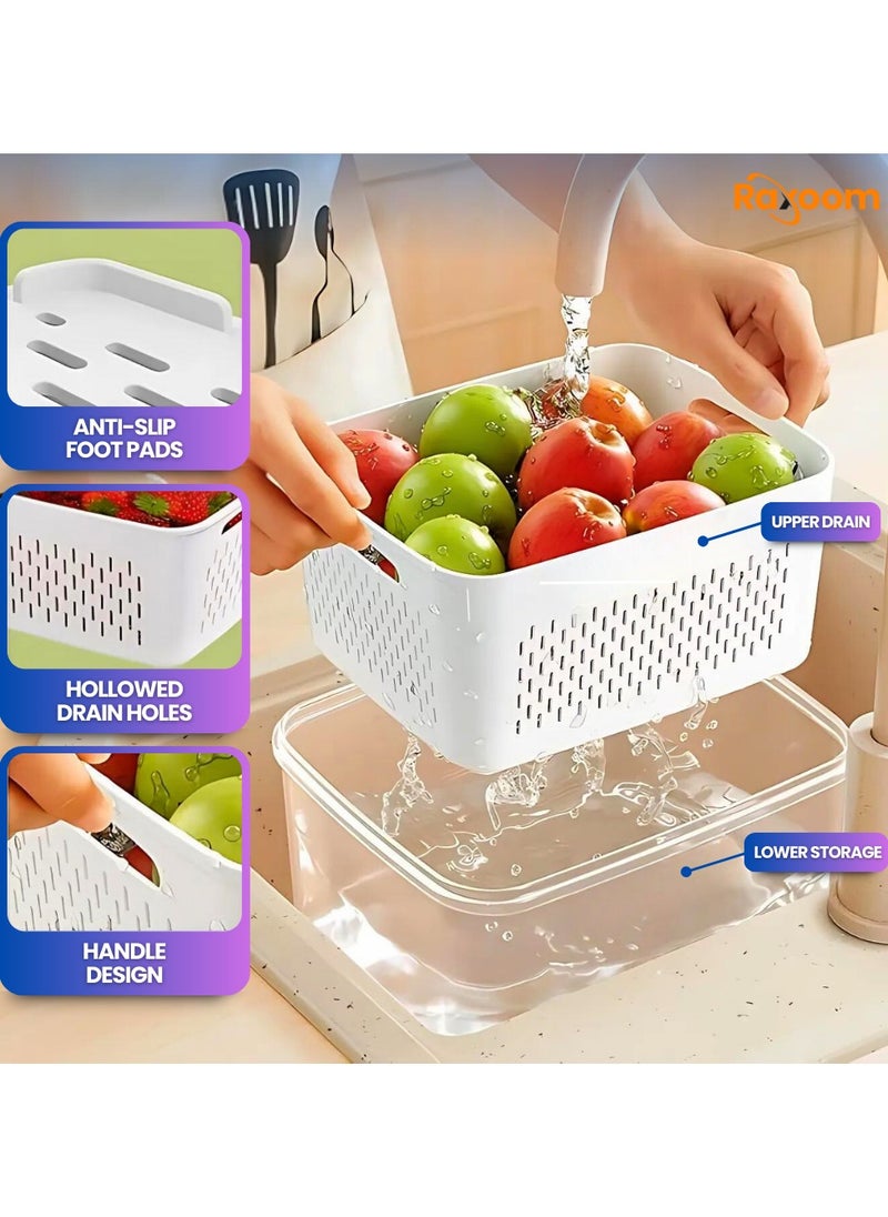 Raxoom Pack of 6pcs Food Storage Containers with 6pcs Strainer Produce Containers for Fridge, Kitchen Multipurpose Keeper White BPA Free  - Image 4