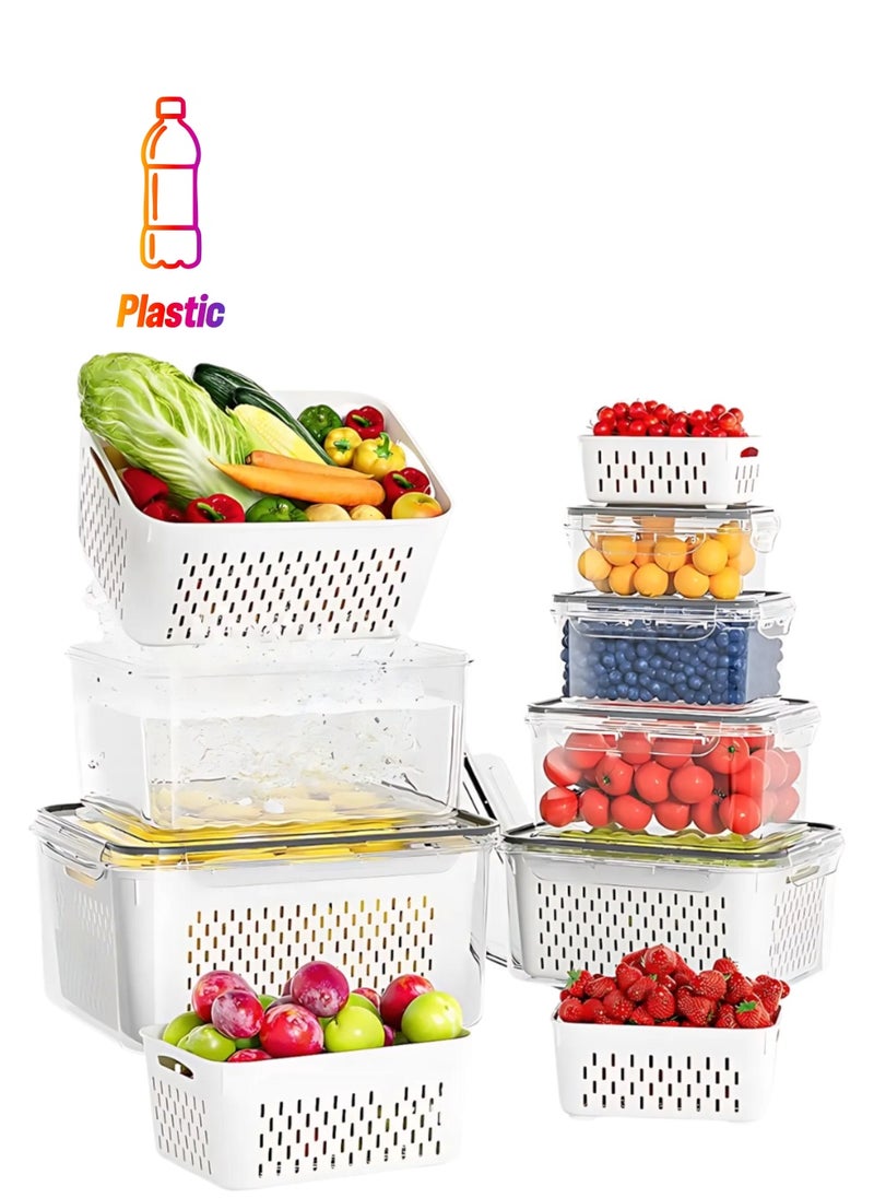Raxoom Pack of 6pcs Food Storage Containers with 6pcs Strainer Produce Containers for Fridge, Kitchen Multipurpose Keeper White BPA Free  - Image 1