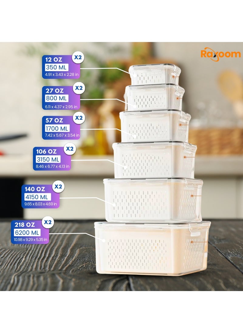 Raxoom Pack of 6pcs Food Storage Containers with 6pcs Strainer Produce Containers for Fridge, Kitchen Multipurpose Keeper White BPA Free  - Image 3