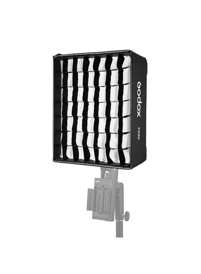 Godox FS50 Quick Release Rectangular Softbox Light Diffuser with Grid & Soft Cloth for Product Photography Studio Lighting Live Stream Comapatible with FH50Bi/FH50R Flexible LED Light  - Image 1