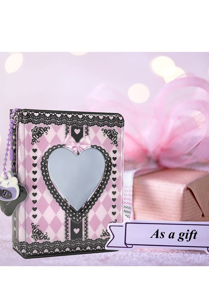 Excefore 3 Inch Photocard Binder Kpop Holder Book Mini Photo Album Small Card Love Heart Hollow ID with Pendant 40 Pockets, Black Lace - Image 5