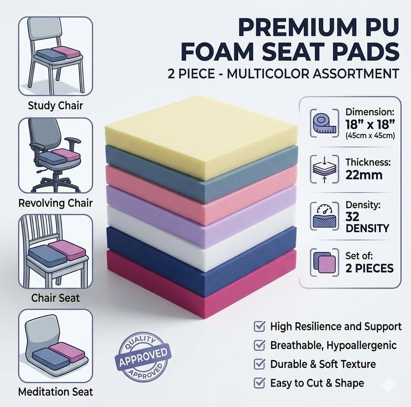 RAJCHIEF Sofa PU Foam Sheet for Study and Revolving Chair Seat, Meditation Seat 18 * 18 (Multicolor, 22 mm, 32 Density) 2 Piece - Image 5