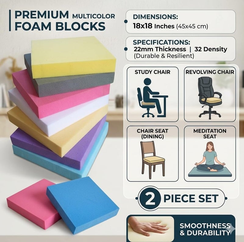 RAJCHIEF Sofa PU Foam Sheet for Study and Revolving Chair Seat, Meditation Seat 18 * 18 (Multicolor, 22 mm, 32 Density) 2 Piece - Image 4