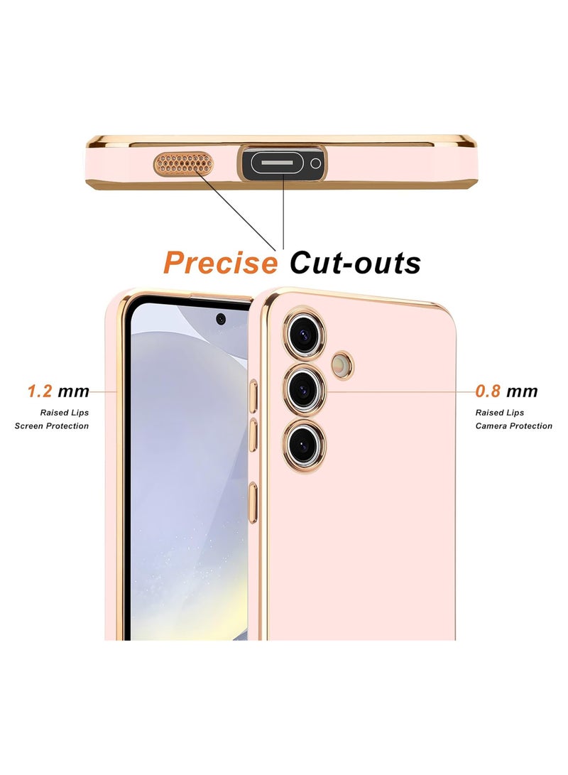 Compatible with Samsung A35 cover, smooth veneer gold plated chrome, Black Thin and smooth shock-proof full protection Samsung Galaxy A35 case（Pink） - Image 2