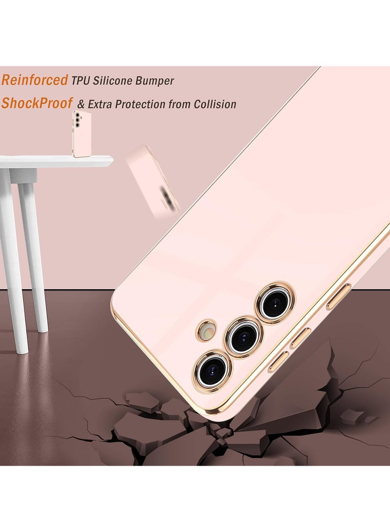 Compatible with Samsung A35 cover, smooth veneer gold plated chrome, Black Thin and smooth shock-proof full protection Samsung Galaxy A35 case（Pink） - Image 4