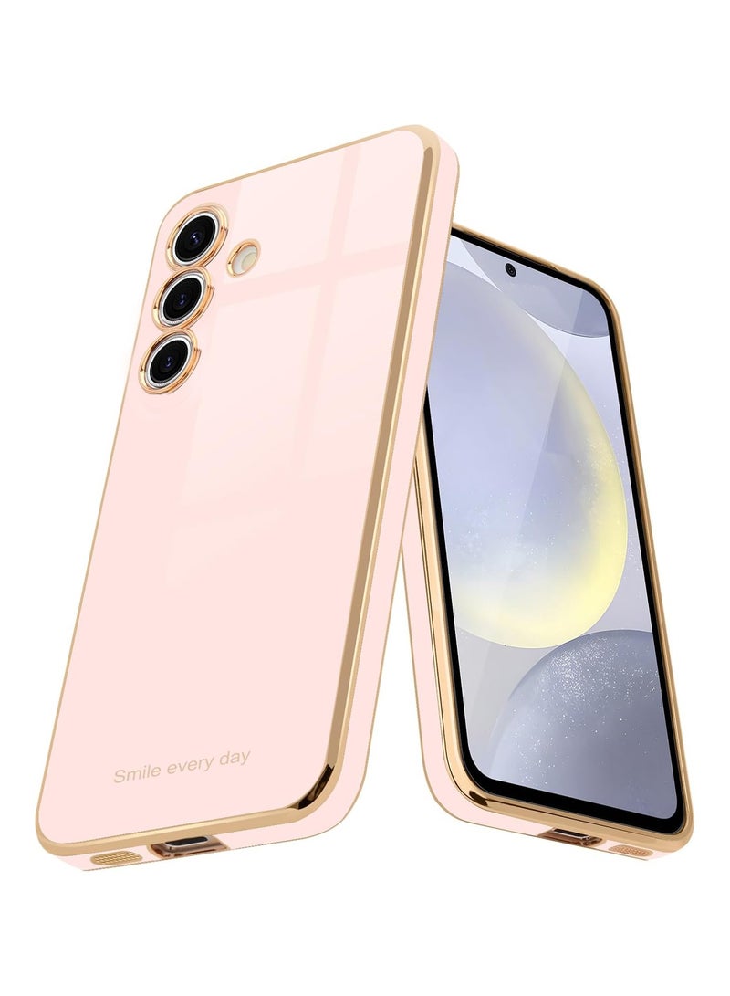 Compatible with Samsung A35 cover, smooth veneer gold plated chrome, Black Thin and smooth shock-proof full protection Samsung Galaxy A35 case（Pink） - Image 1