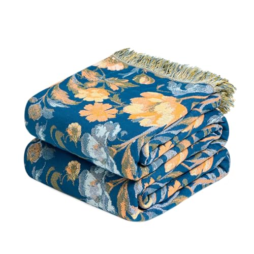 LUTBM Boho Throw Blanket for Bed Cotton Summer Blankets Twin Size for Bedroom Living Room All Season Lightweight Floral Bird Embroidery Breathable Quilt for Couch Sofa Chair 60x80 Home Decor - Image 1