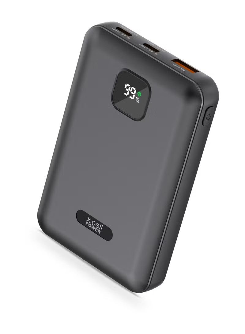 إكسيل بنك طاقة Xcell بسعة 10000 مللي أمبير مع شاشة LED | منفذان USB-C بقوة 30 واط بتقنية الشحن السريع + منفذ USB-A بقوة 18 واط | شحن ثلاثي المنافذ | متوافق مع MacBook Air وiPhone وSamsung Galaxy وiPad Pro | مؤشر دقيق لمستوى البطارية - أسود - Image 1