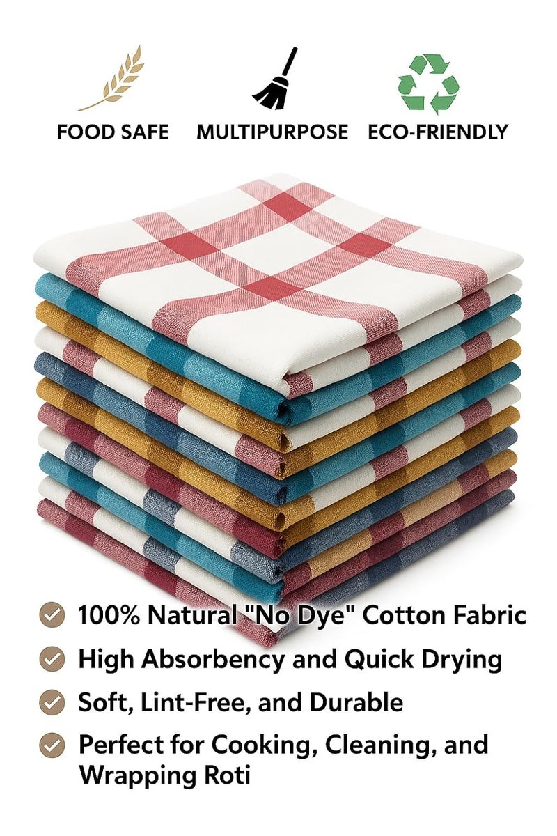 Space Fly Cotton Kitchen Napkins 20x20 Inches – Multicolor Checkered Cloth Set | Soft & Absorbent Roti Wrap, Table Napkin, Tea Towel, Duster for Kitchen Cleaning & Dining Use (10) - Image 3