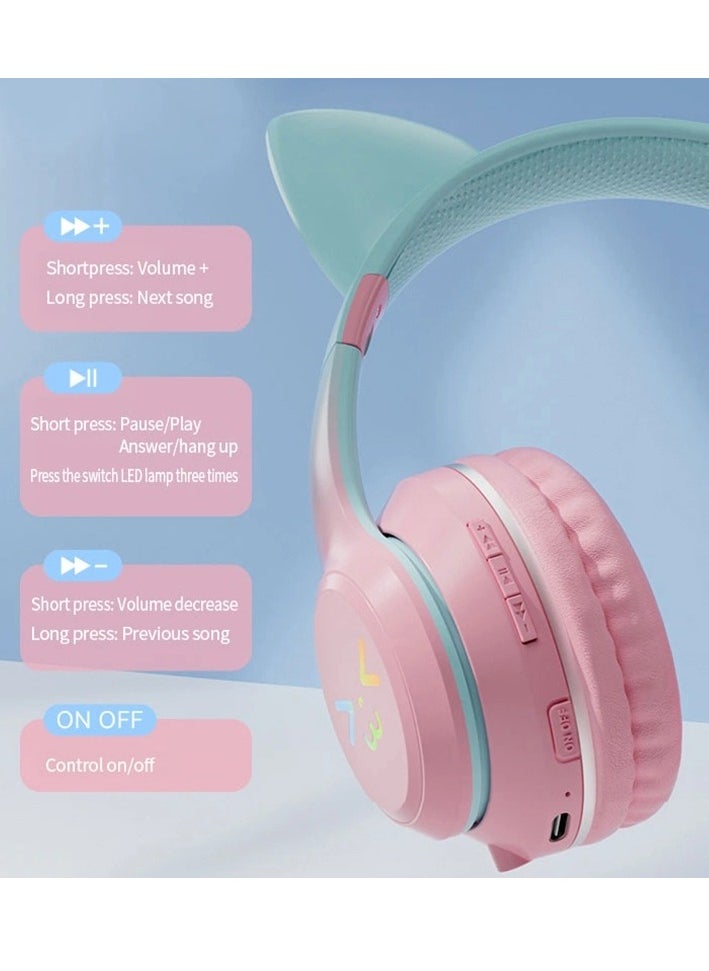 MOCOM Gradient Cat Ear Bluetooth Headset - Wireless Over Ear Headphones with RGB Lights and Long Battery Life  - Image 2