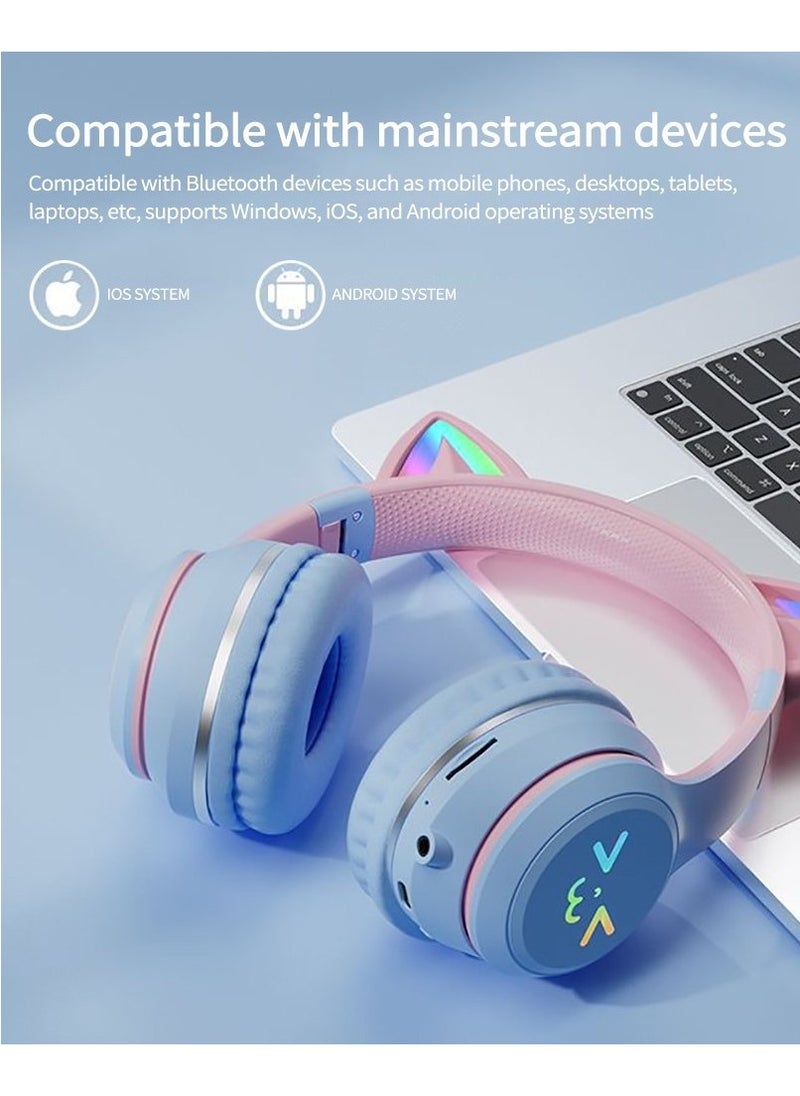 MOCOM Gradient Cat Ear Bluetooth Headset - Wireless Over Ear Headphones with RGB Lights and Long Battery Life  - Image 3