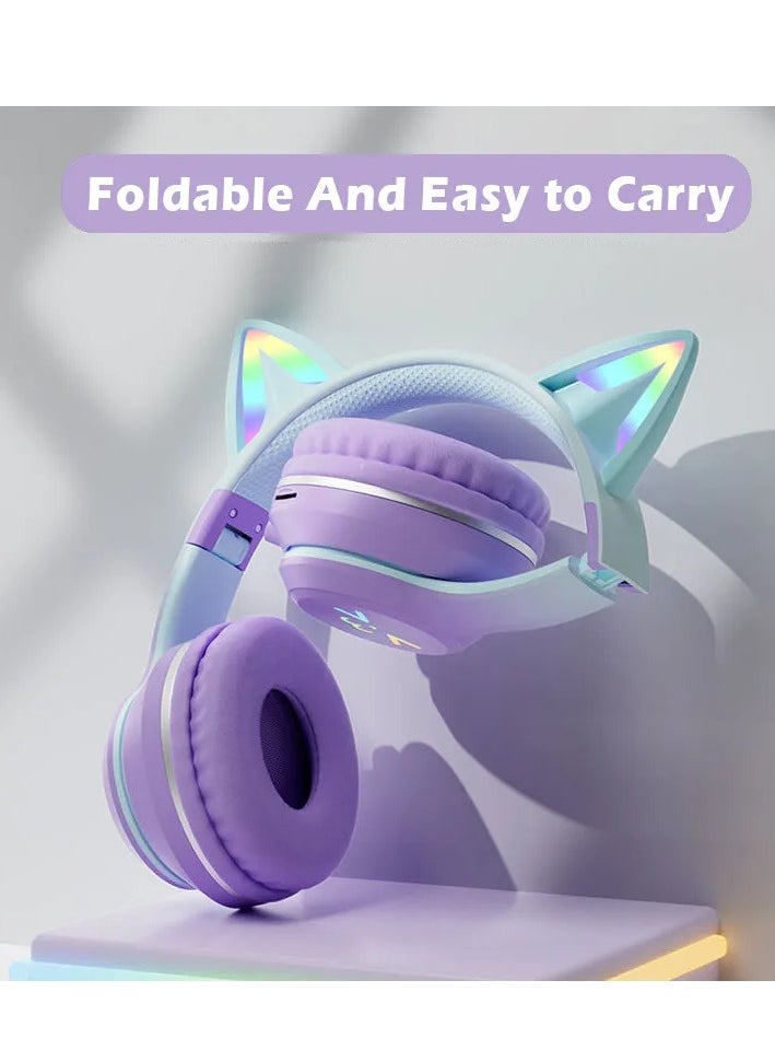 MOCOM Gradient Cat Ear Bluetooth Headset - Wireless Over Ear Headphones with RGB Lights and Long Battery Life  - Image 4