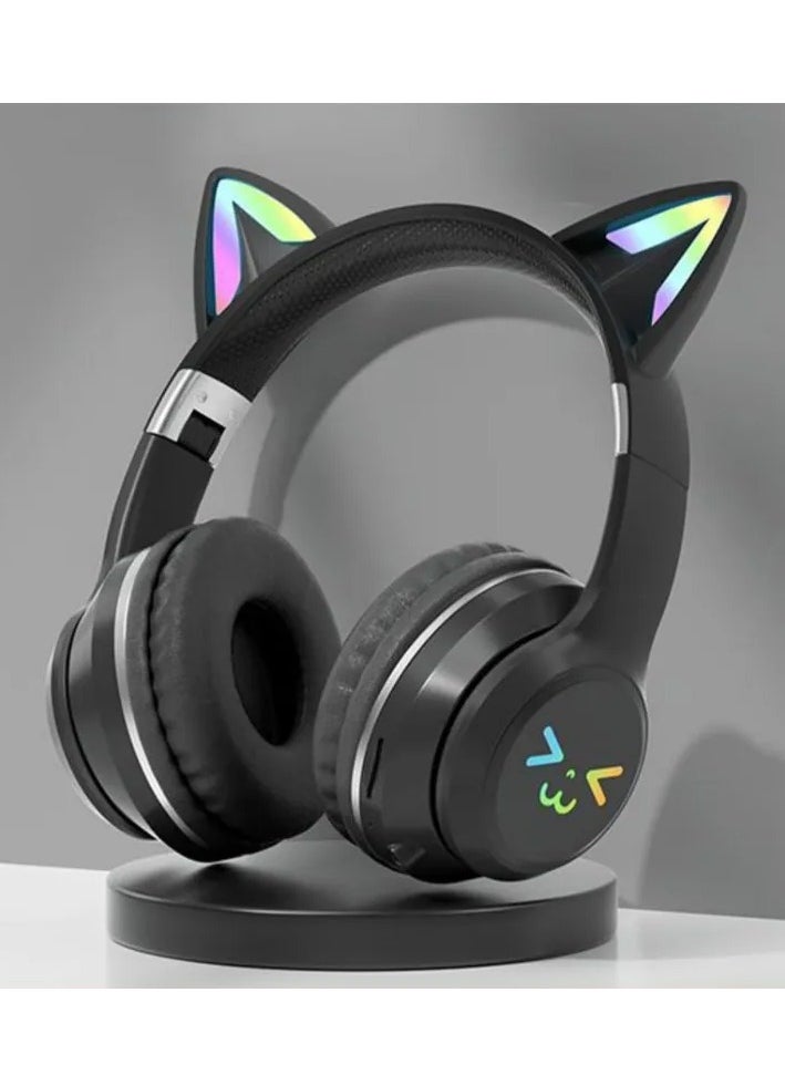 MOCOM Gradient Cat Ear Bluetooth Headset - Wireless Over Ear Headphones with RGB Lights and Long Battery Life  - Image 5