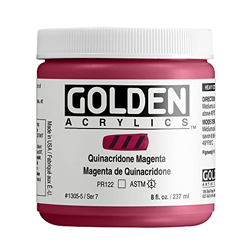GOLDEN Heavy Body Acrylics Quinacridone Magenta 8 fl oz Jar Professional Acrylic Paint Transparent - Image 1