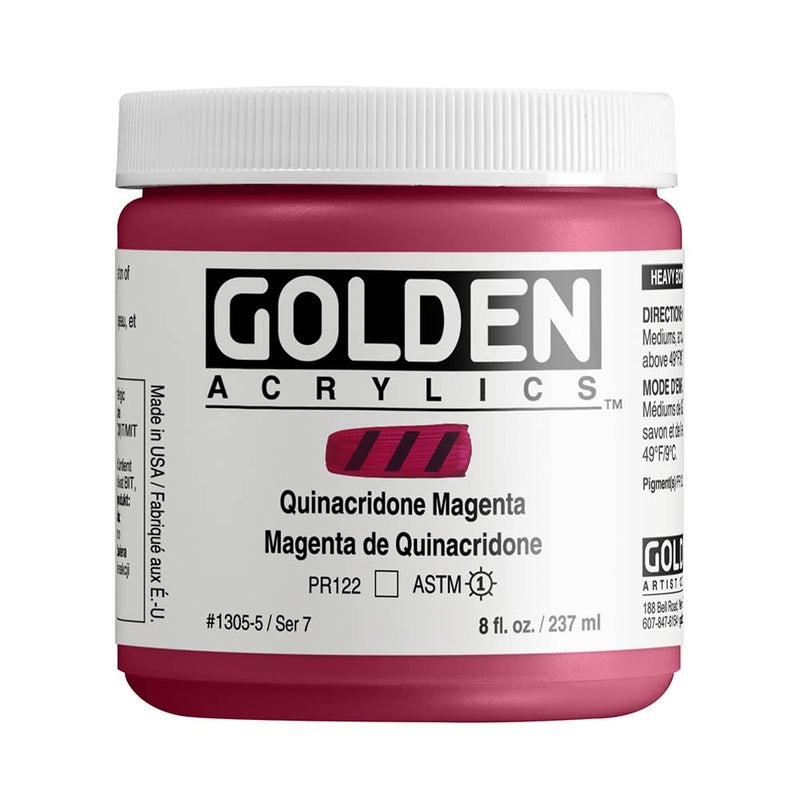 GOLDEN Heavy Body Acrylics Quinacridone Magenta 8 fl oz Jar Professional Acrylic Paint Transparent - Image 2
