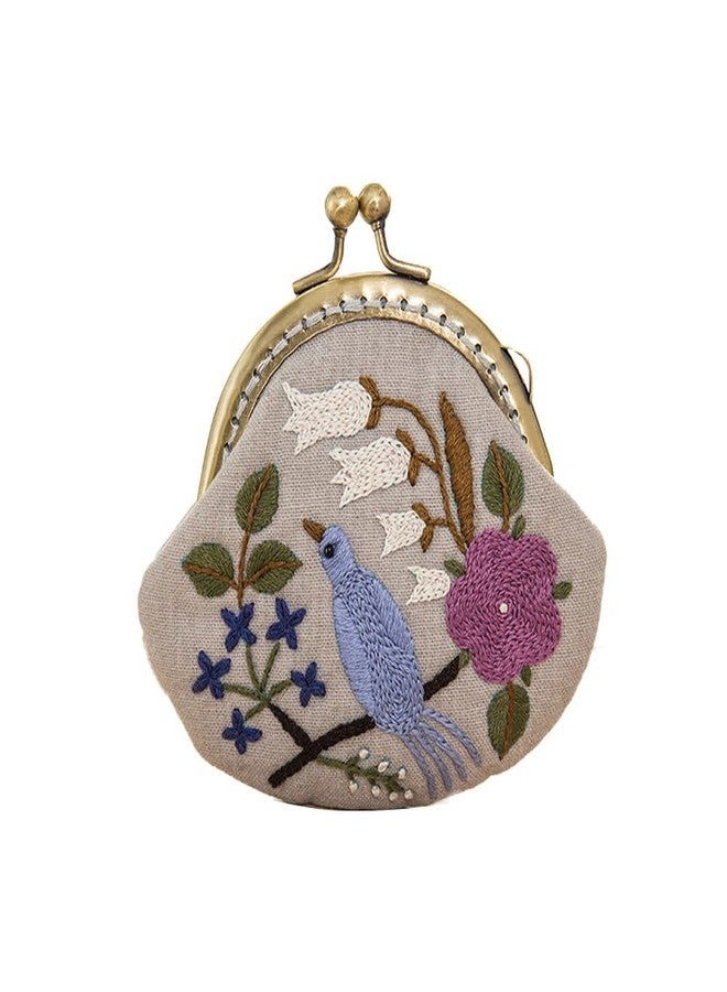 HEALLILY 1 Set Coin Purse Embroidery Pouch Making Kit Lock Embroidery Tool DIY Coin Bag (Birds Style) - Image 1